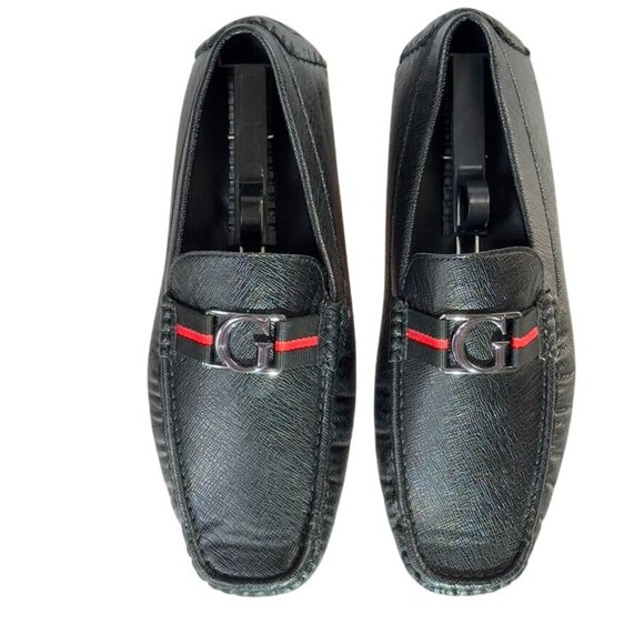 Mens Guess Black Loafers With Red Stripe & Metal G Logo Size 11 - Picture 3 of 10